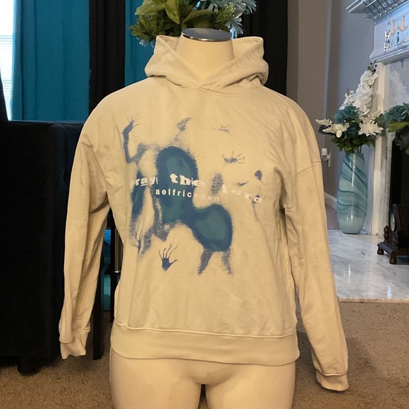 Aelfric Eden Other - Aelfric Eden Cream Hoodie with Blue Graphic Print